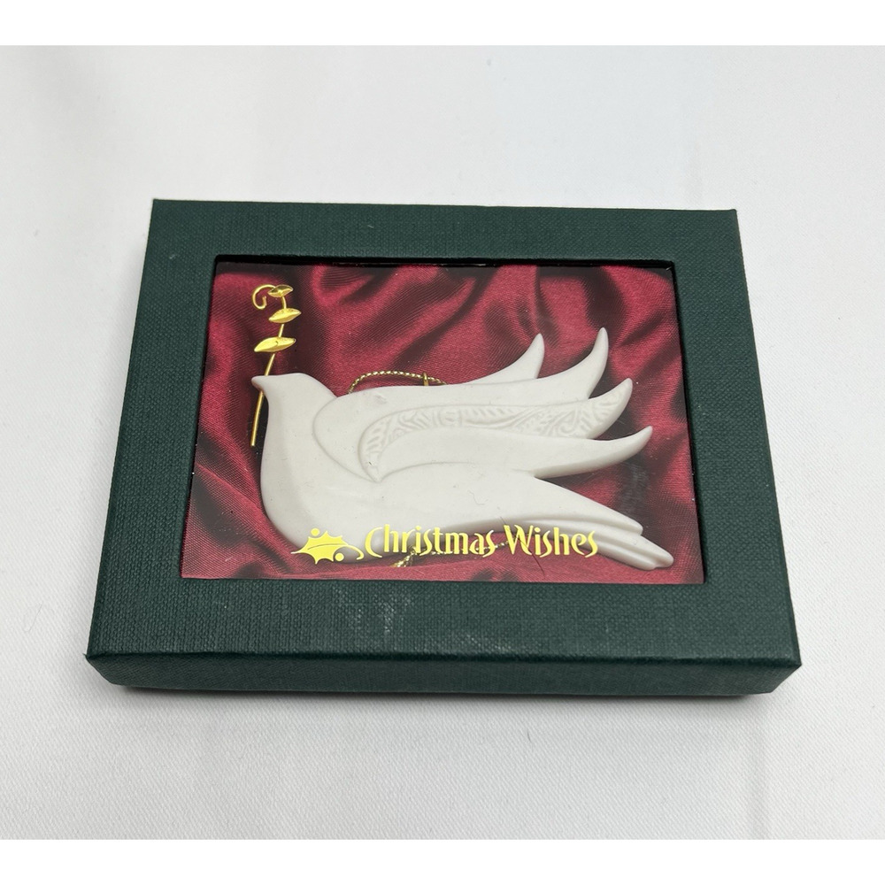 Vintage Demdaco Porcelain Peace Dove Christmas Wishes Ornament 44010